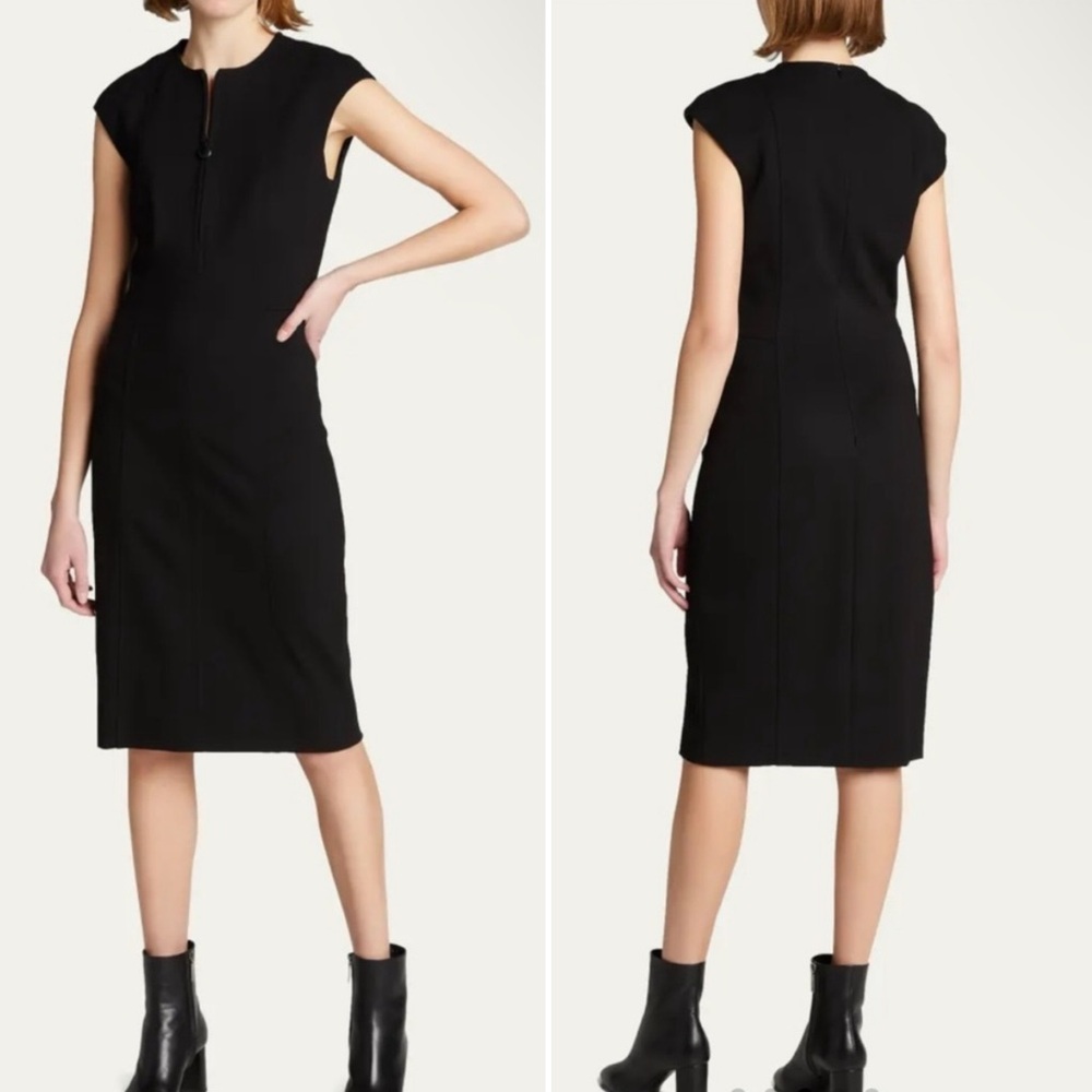 Akris Punto Zip Front Cap Sleeve Jersey Dress Black
